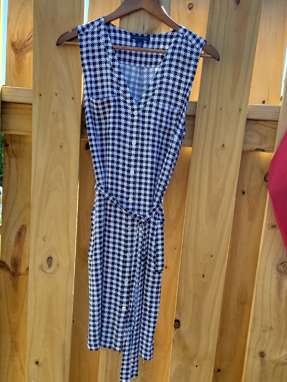 Tommy Hilfiger Navy and White Houndstooth Sleeveless Shirt Dress